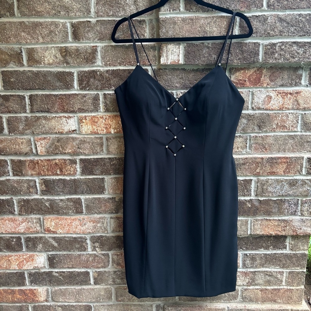 NWT Vintage Y2K Rhinestone Strap Black Cocktail Dress | Retail $260